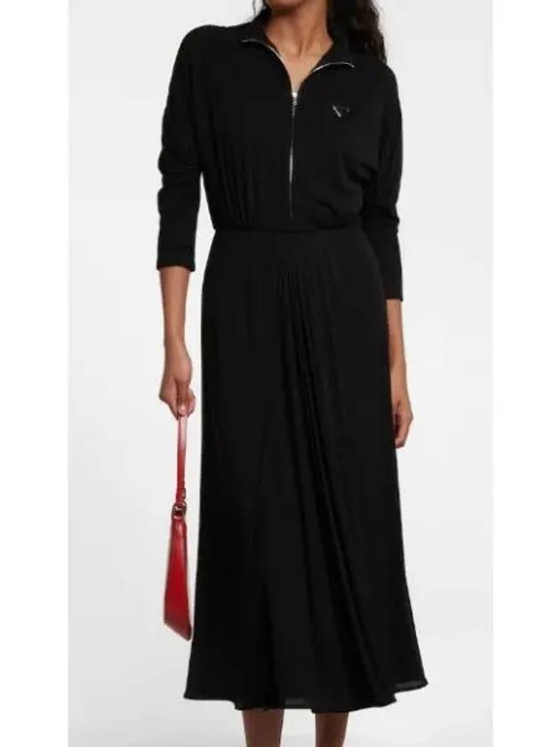 Logo Plaque Zipper Viscose Long Dress Black - PRADA - BALAAN 2