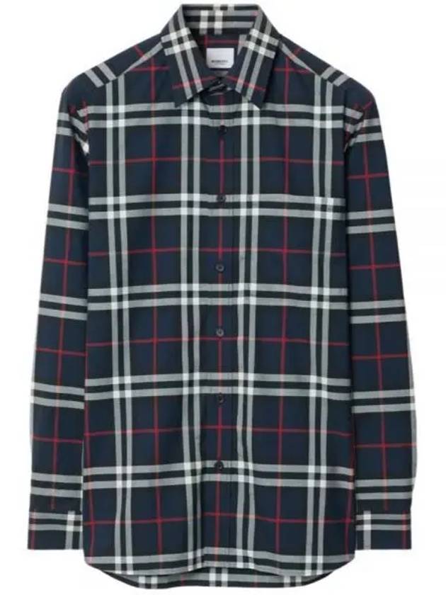 Check Pattern Long Sleeve Shirt Navy - BURBERRY - BALAAN 2