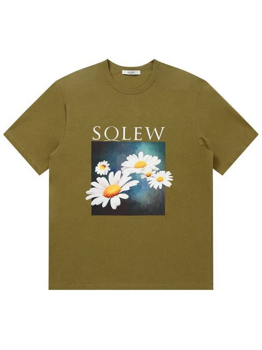 Men's Flower Graphic Short Sleeve T-Shirt Khaki SW23ETS03KK - SOLEW - BALAAN 2