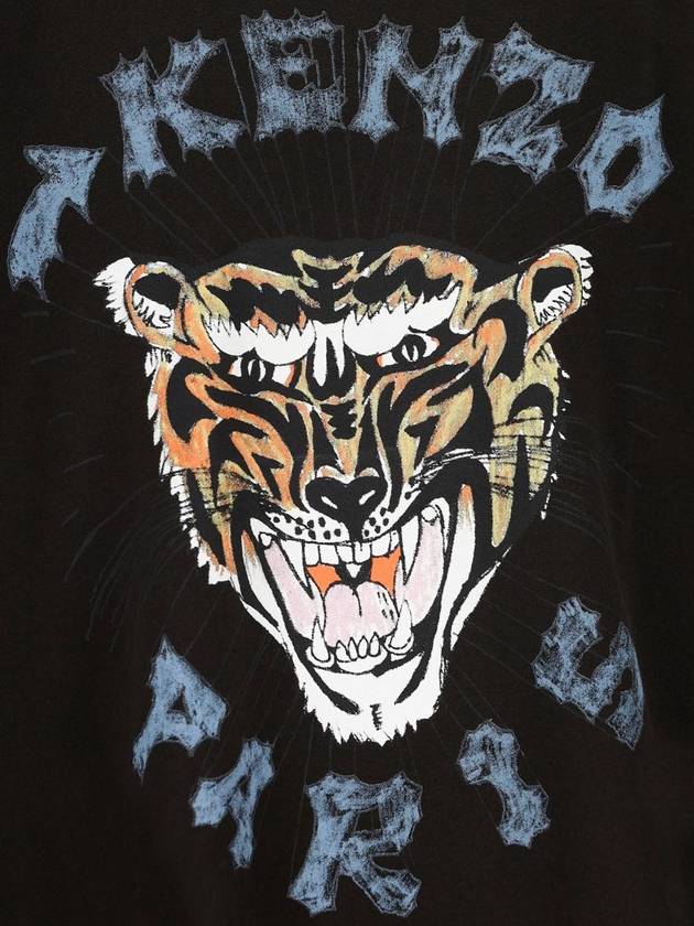 Tiger Logo Printed Cotton Short Sleeve T-Shirt Black - KENZO - BALAAN 4