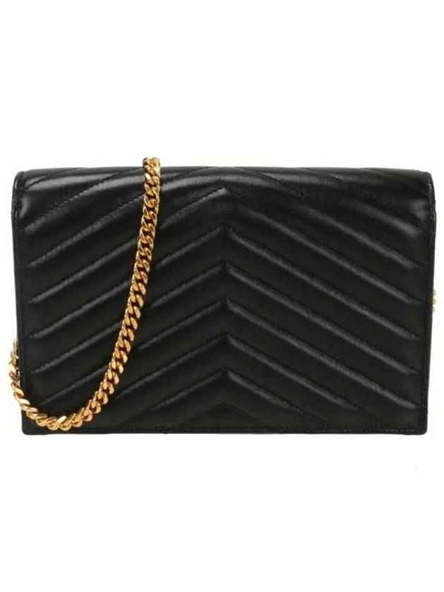 Envelope Chain Leather Half Wallet Black - SAINT LAURENT - BALAAN 4