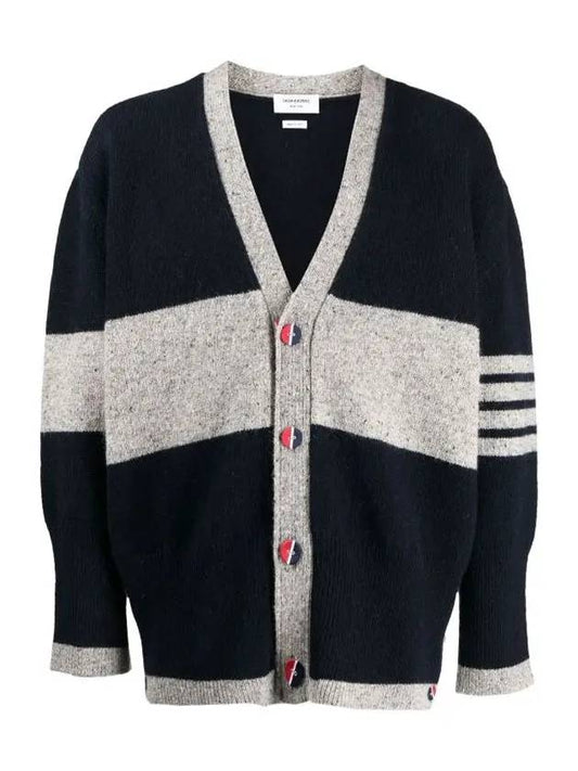 Two Tone Wool Mohair Cardigan Navy Grey - THOM BROWNE - BALAAN 2