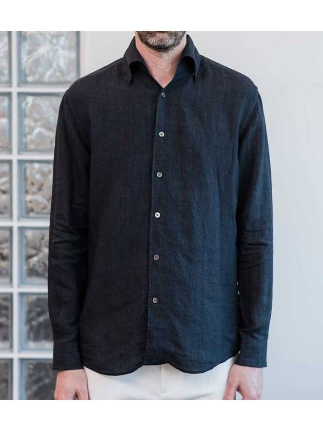 Dilabe One Piece Collar Linen Shirt VINTAGE NAVY - BLACKBROWN - BALAAN 2