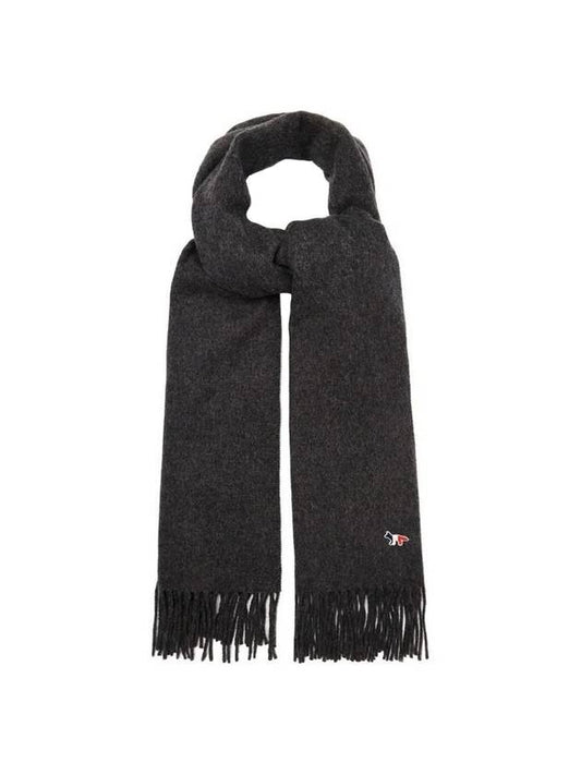 Small Tricolor Fox Wool Muffler Anthracite - MAISON KITSUNE - BALAAN.