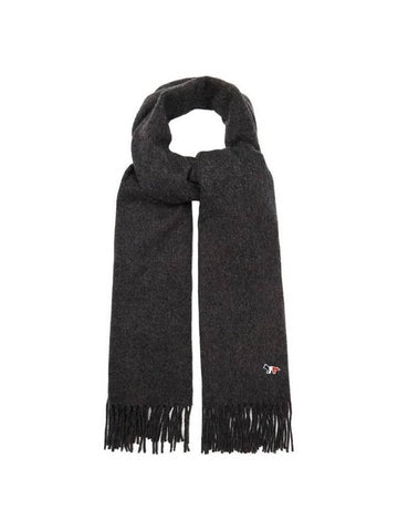 Small Tricolor Fox Wool Muffler Anthracite - MAISON KITSUNE - BALAAN 1