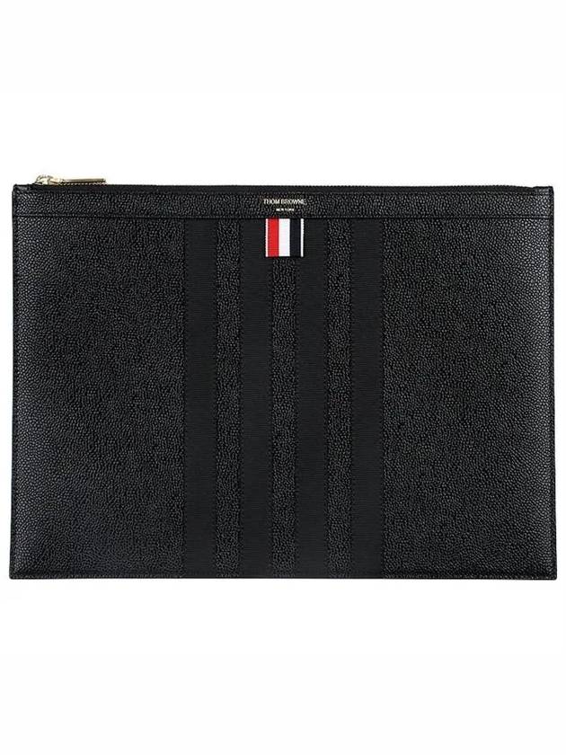 diagonal striped leather clutch bag black - THOM BROWNE - BALAAN 2