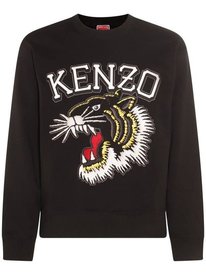 Tiger Varsity Slim Crew Neck Cotton Sweatshirt Black - KENZO - BALAAN 2