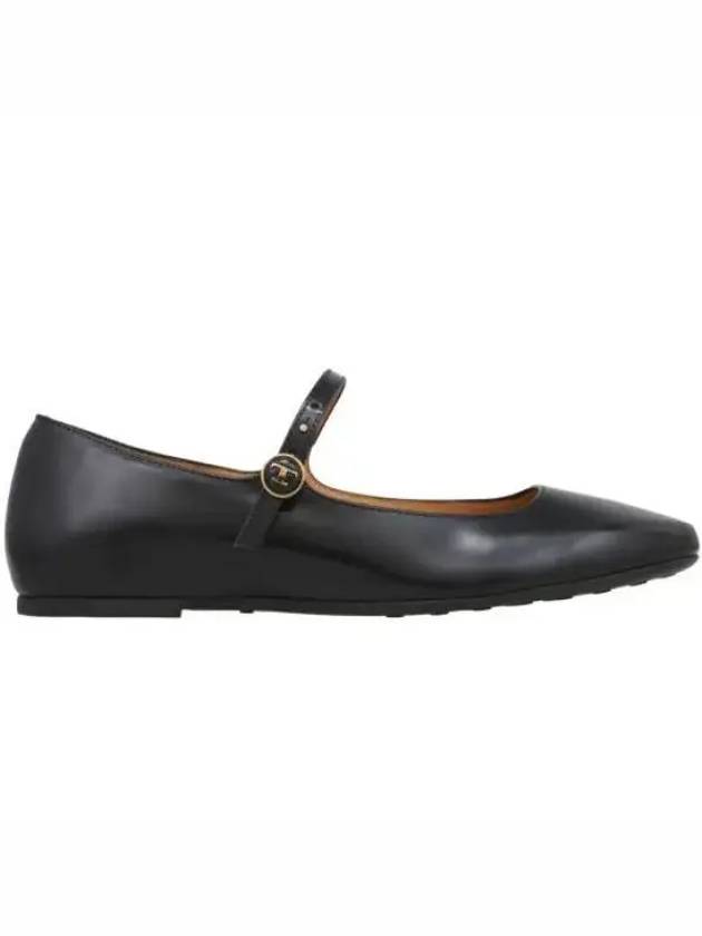 T Logo Mary Jane Flat Black - TOD'S - BALAAN 2