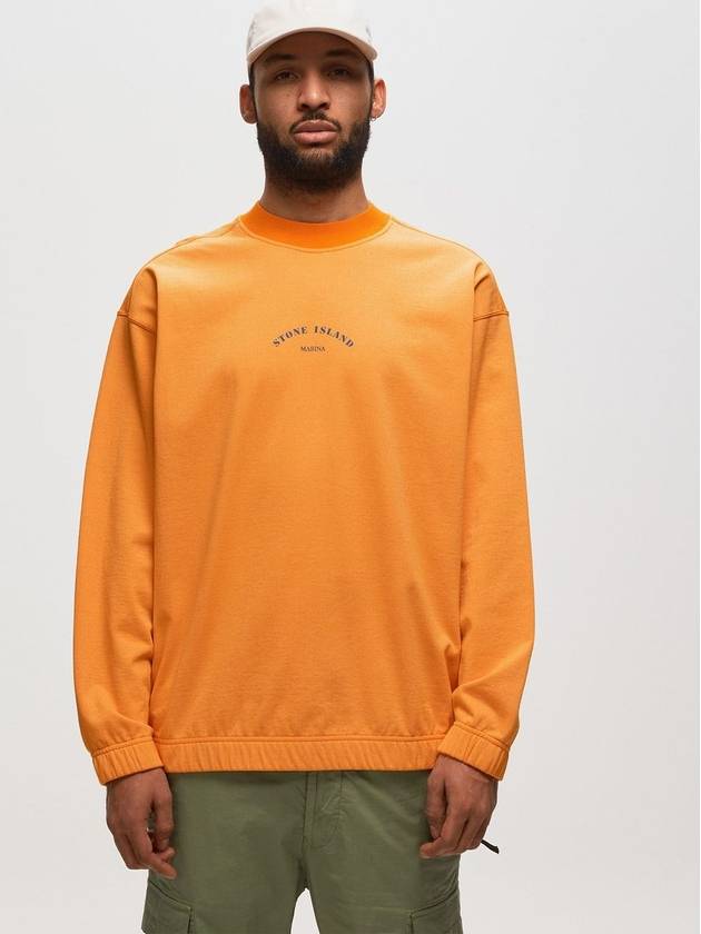 Marina Cotton Nylon Terry Fleece Crewneck Sweatshirt Orange - STONE ISLAND - BALAAN 3