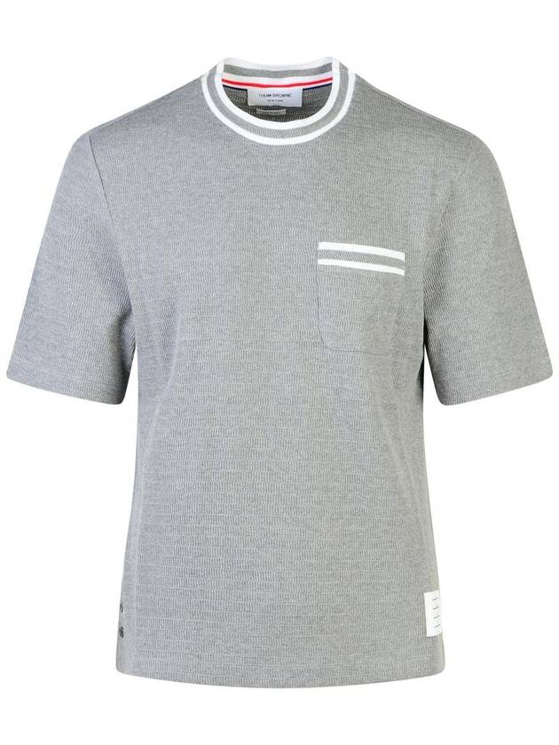 Pointelle Cotton Short Sleeve T-Shirt Light Grey - THOM BROWNE - BALAAN 2