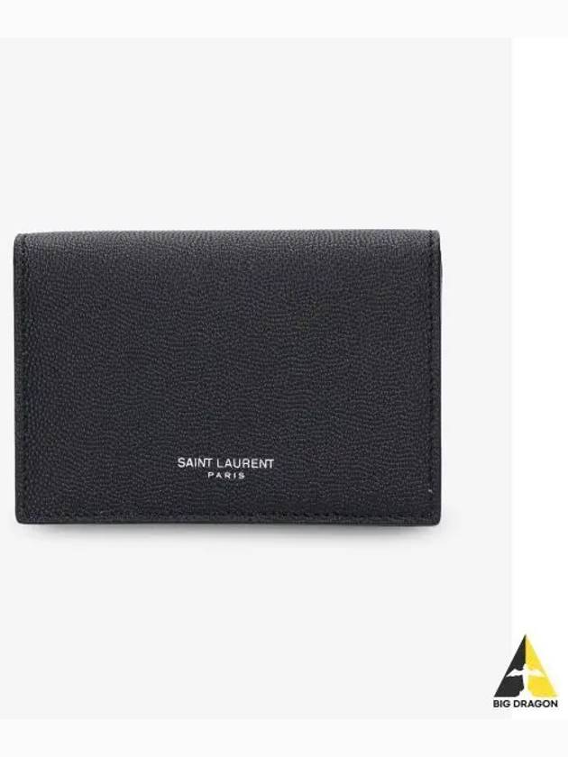 Business Flap in Grain De Poudre Embossed Leather Card Wallet Black - SAINT LAURENT - BALAAN 2