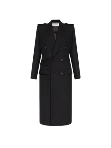 Long Double Coat Black - SAINT LAURENT - BALAAN 1