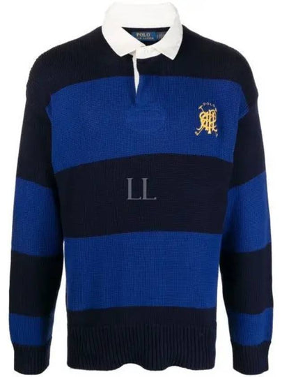 Collar Embroidered Logo Cotton Knit Top Royal Combo - POLO RALPH LAUREN - BALAAN 2