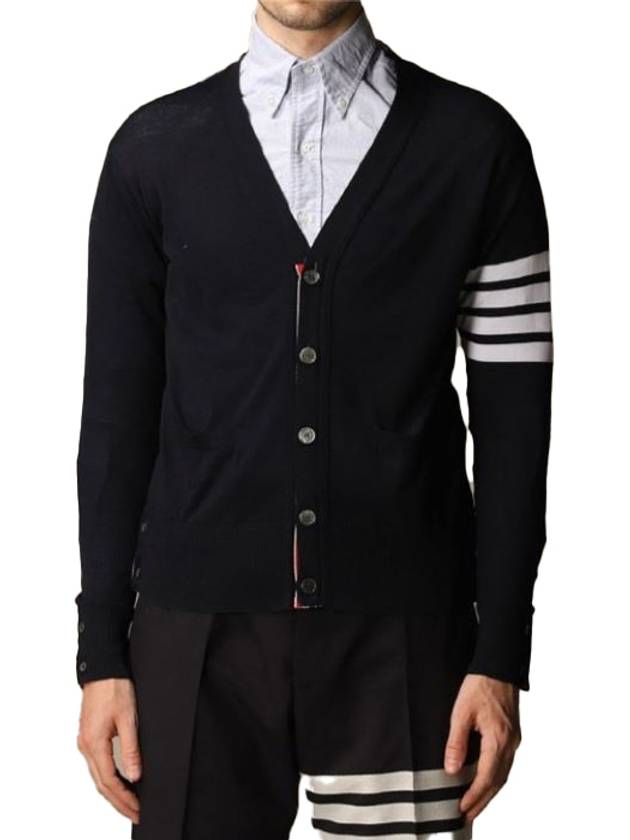 Men's Sustainable Classic Diagonal Wool Cardigan Navy - THOM BROWNE - BALAAN 4