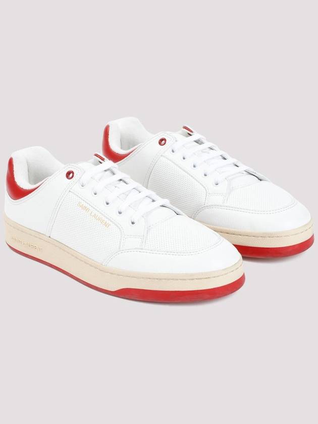 Crack Lace Up Calf Leather Low Top Sneakers White Red - SAINT LAURENT - BALAAN 4