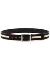 Taylan Reversible Striped Fabric Leather Belt Black - BALLY - BALAAN 1