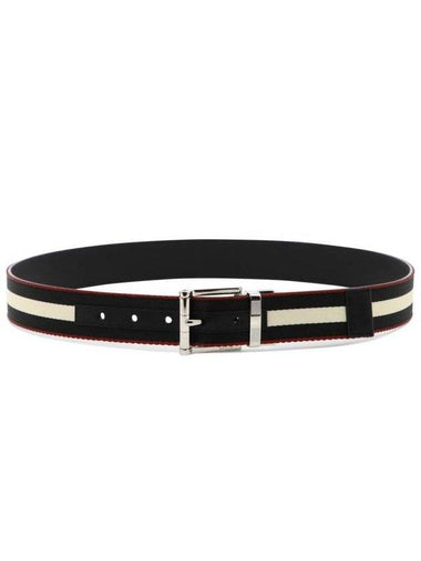 Taylan Reversible Striped Fabric Leather Belt Black - BALLY - BALAAN 1