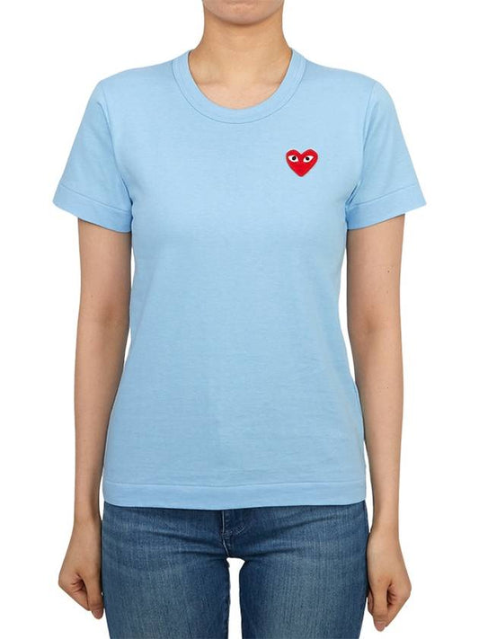Women's Small Heart Waffen Short Sleeve T-Shirt P1 T271 1 Blue - COMME DES GARCONS PLAY - BALAAN 2