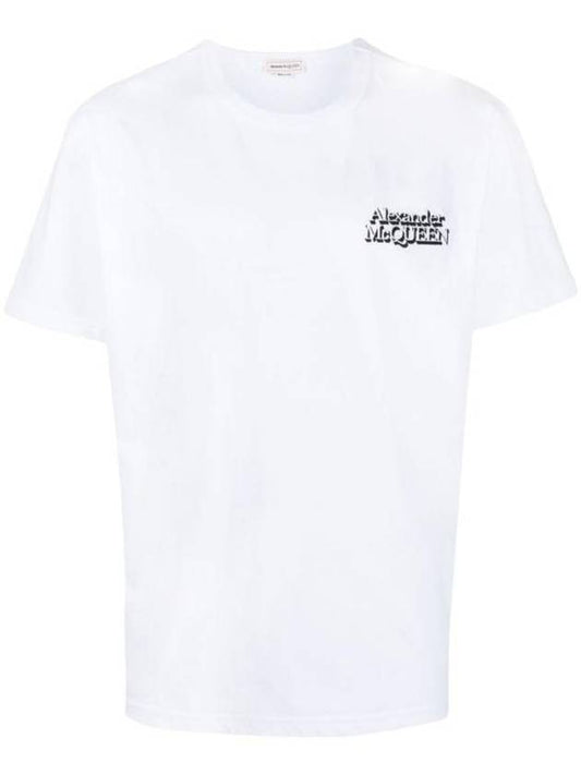 Men's Logo Embroidery Short Sleeve T-Shirt White - ALEXANDER MCQUEEN - BALAAN 1