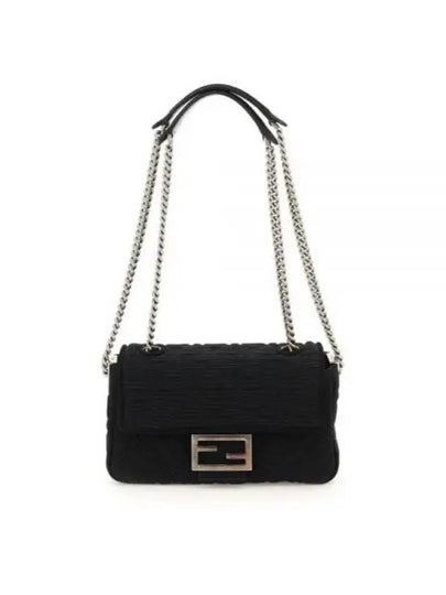 Baguette FF Fabric Chain Mini Bag Black - FENDI - BALAAN 2