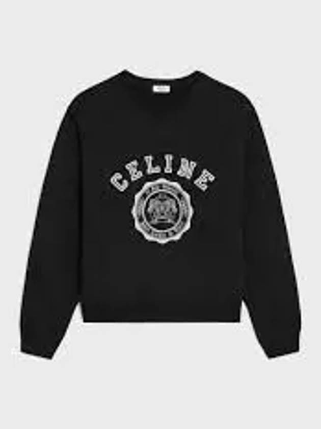 Logo Crew Neck Loose Cotton Fleece Sweatshirt Black - CELINE - BALAAN 2