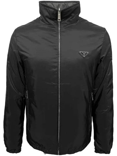 Triangular logo reversible zip up jacket black - PRADA - BALAAN 2