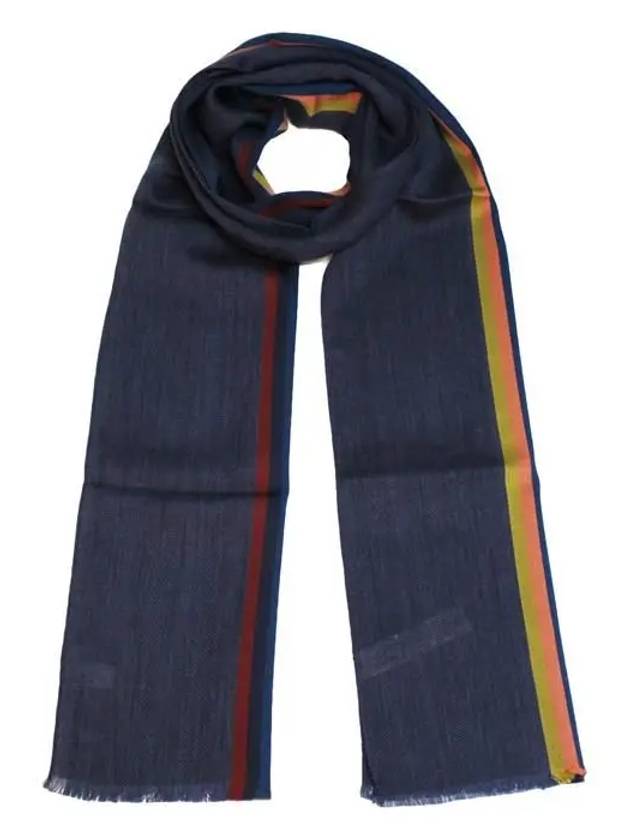 Striped Fringe Wool Silk Muffler Navy - PAUL SMITH - BALAAN 8