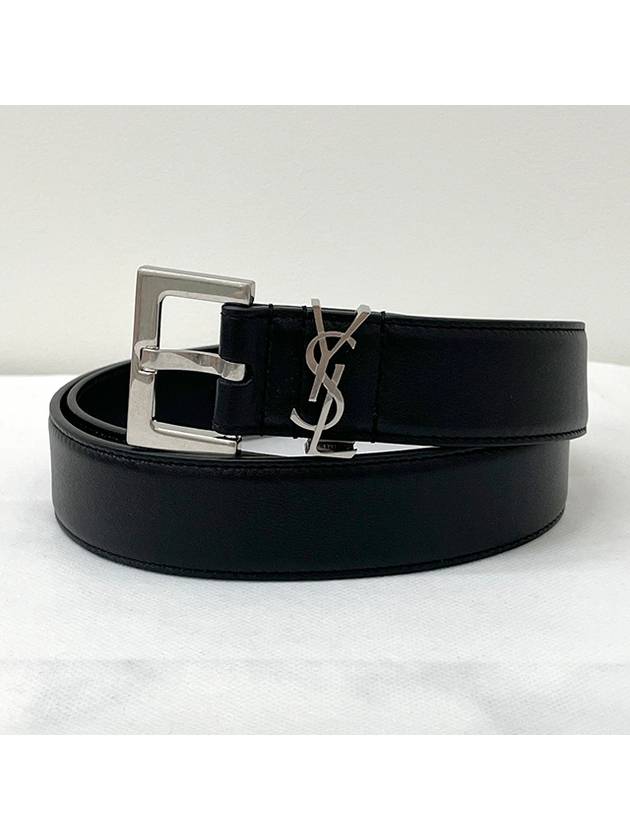 Square Buckle Monogram Leather Belt Black - SAINT LAURENT - BALAAN 4