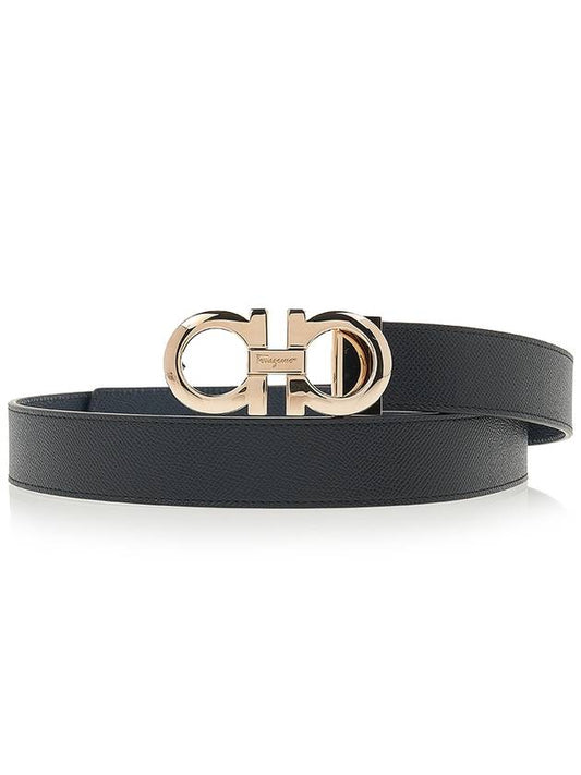 Gancini Reversible Adjustable Leather Belt Black Ultra Marine - SALVATORE FERRAGAMO - BALAAN.