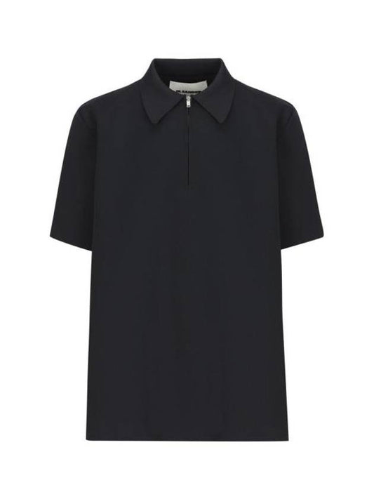 Straight Hem Zipper Short Sleeve Polo Shirt Black - JIL SANDER - BALAAN 1