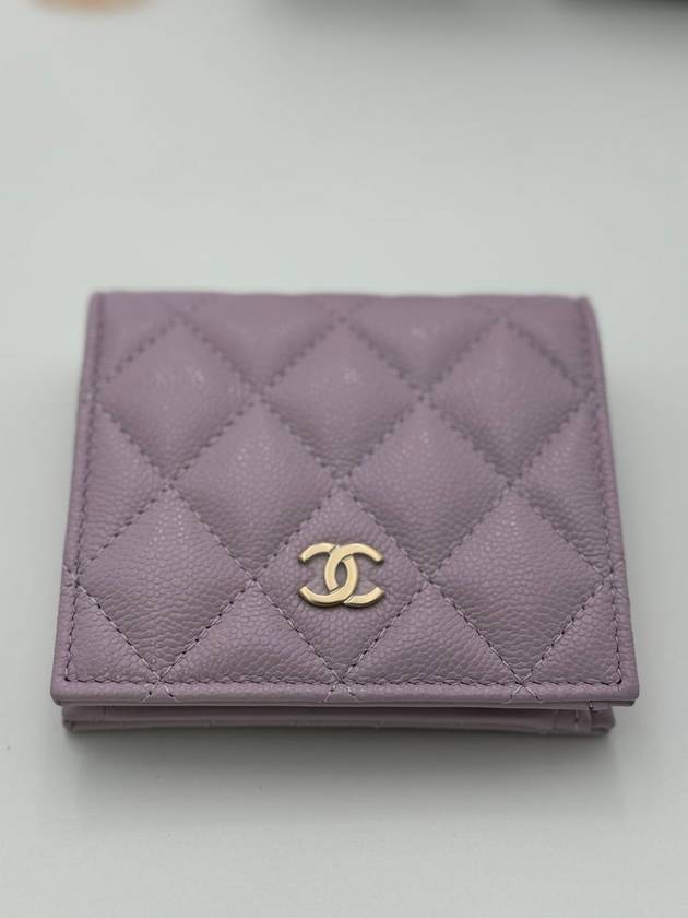 Small Flap Wallet Shiny Grained Calfskin Silver Metal Lilac - CHANEL - BALAAN 4