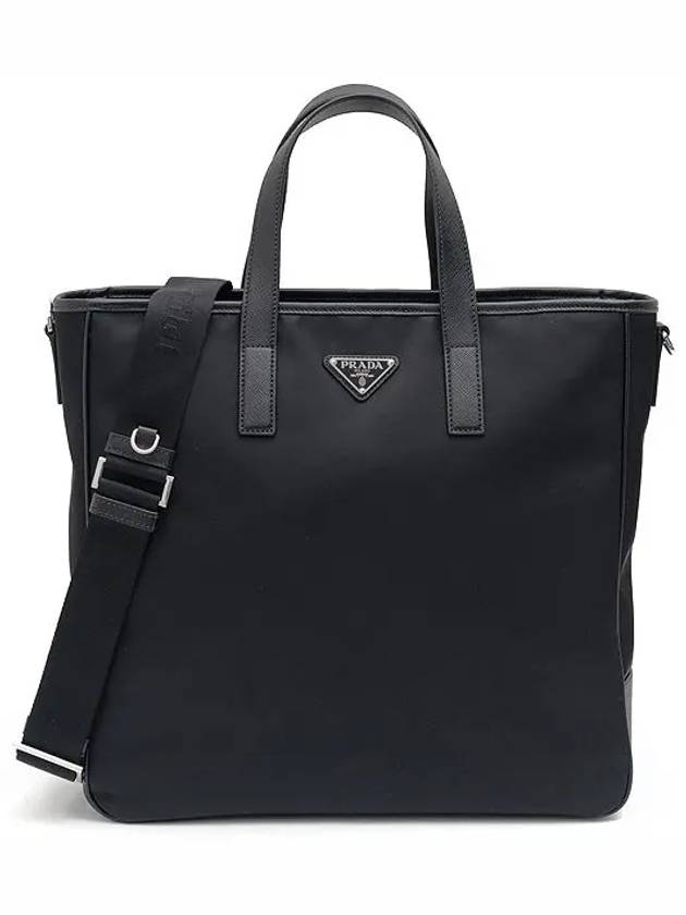 triangle logo saffiano tote bag black - PRADA - BALAAN.