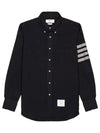 Men's Diagonal Solid Flannel Long Sleeve Shirt Navy - THOM BROWNE - BALAAN 2