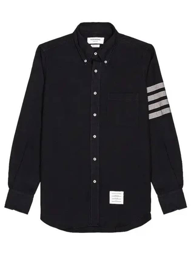 Men's Diagonal Solid Flannel Long Sleeve Shirt Navy - THOM BROWNE - BALAAN 2