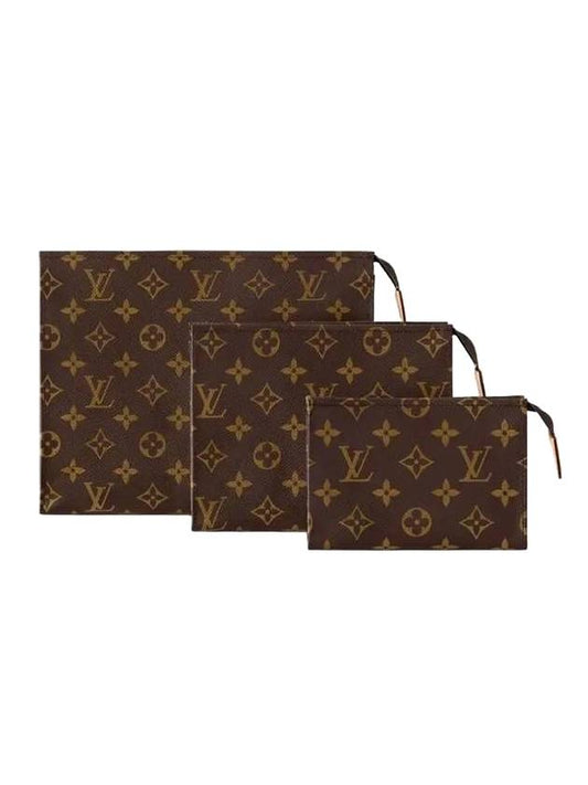 Trio Toilet Monogram Coated Canvas Pouch Bag Brown - LOUIS VUITTON - BALAAN 1