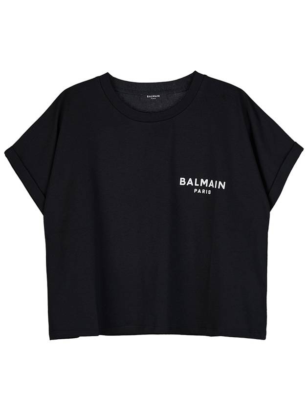 Logo Print Cropped Cotton Short Sleeve T-Shirt Black - BALMAIN - BALAAN 2