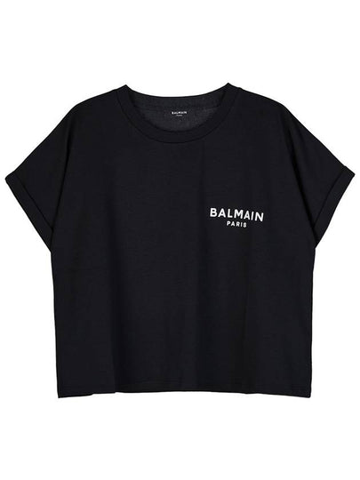 Logo Print Cropped Cotton Short Sleeve T-Shirt Black - BALMAIN - BALAAN 2