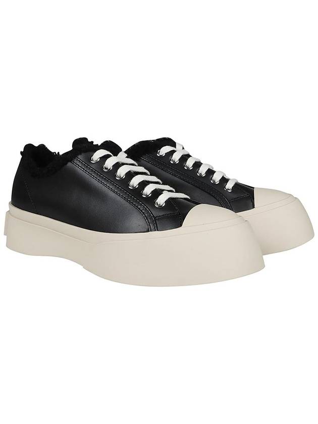 Women s Lace Pablo Shearling Leather Low Top Sneakers Black - MARNI - BALAAN 4