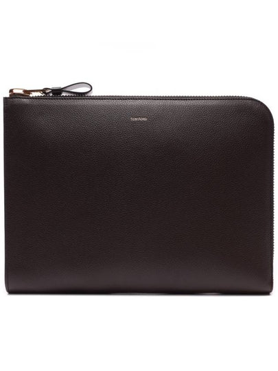 Logo Grain Leather Buckley Clutch Bag Brown - TOM FORD - BALAAN 2