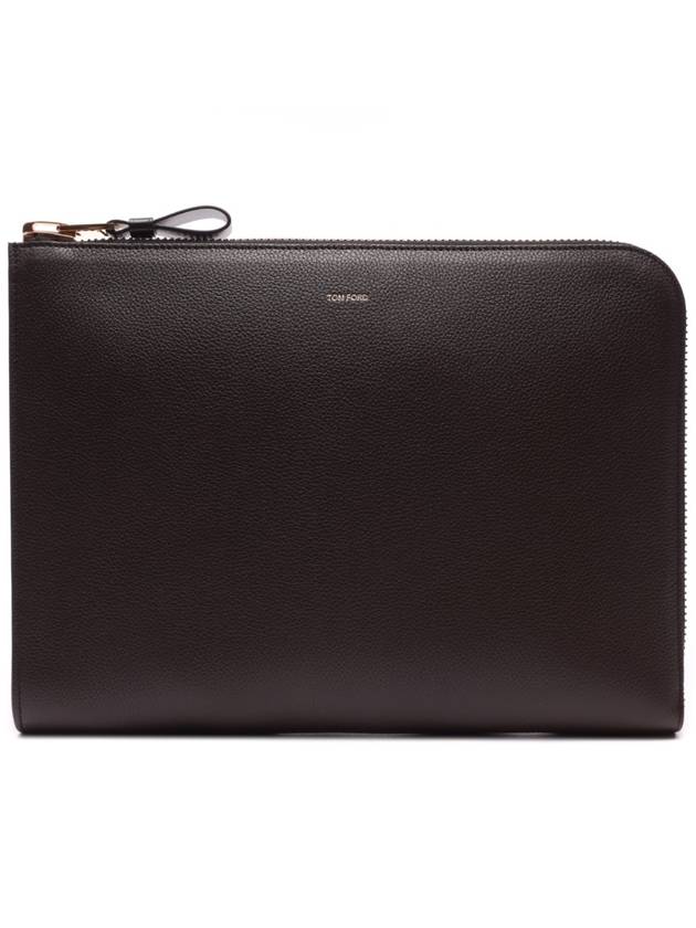 Logo Grain Leather Buckley Clutch Bag Brown - TOM FORD - BALAAN 3