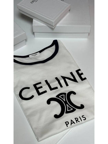 Cotton Jersey Triomphe TShirt Off White Navy - CELINE - BALAAN 1