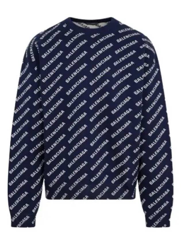 Allover Logo Crew Sweatshirt Navy - BALENCIAGA - BALAAN 2