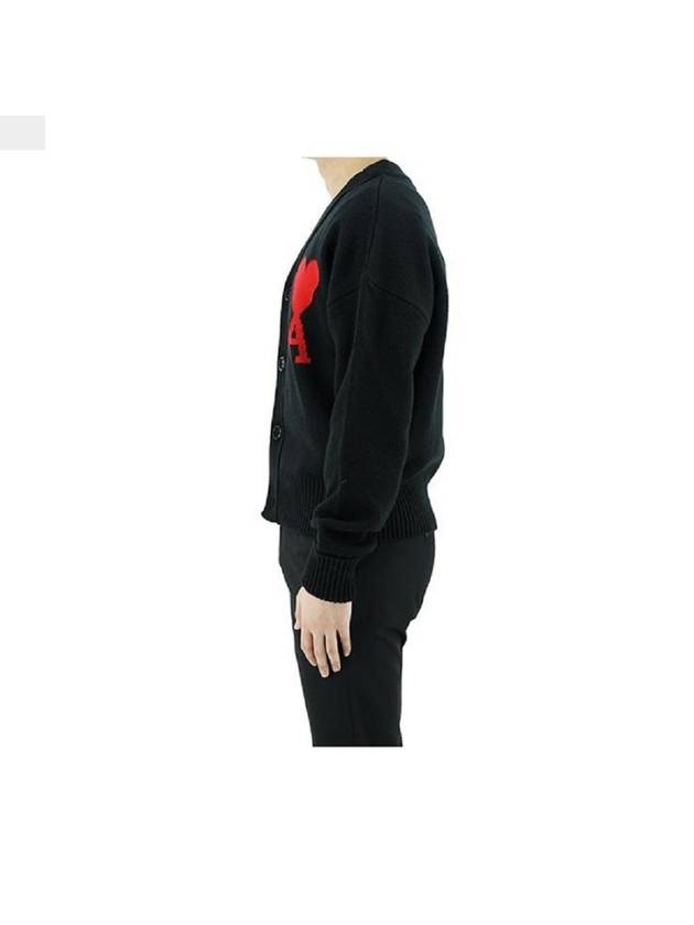 Intarsia Big Heart Logo Oversized Virgin Wool Cardigan Black - AMI - BALAAN 4