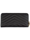 Matelasse Monogram Zipper Around Long Wallet Black - SAINT LAURENT - BALAAN 3