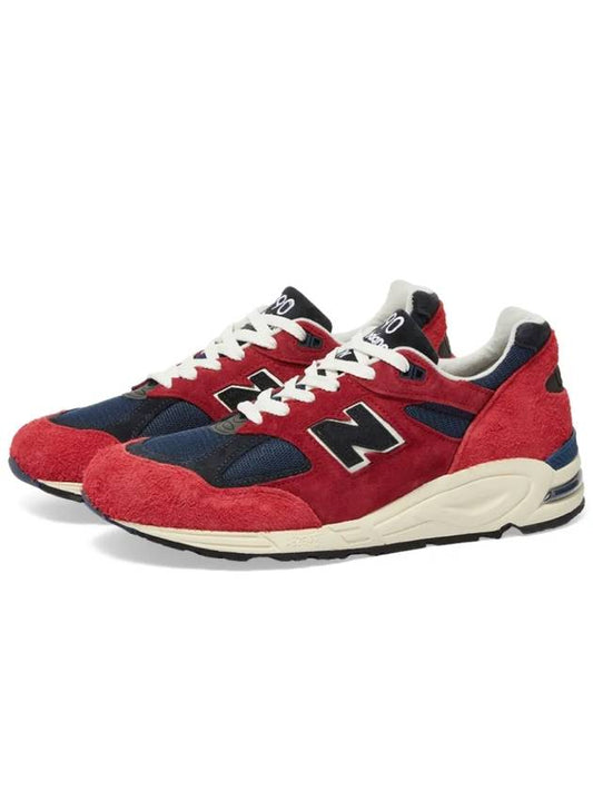 Men's 990v2 Mesh Upper Low Top Sneakers Red - NEW BALANCE - BALAAN 2