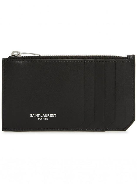 Lizard Pattern Embossed Fragment Zipper Card Wallet Black - SAINT LAURENT - BALAAN 2