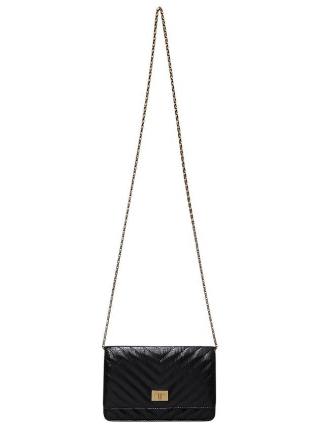 A70328 Black Chevron Calfskin 2 55 WOC Gold Chain Cross Bag - CHANEL - BALAAN 4