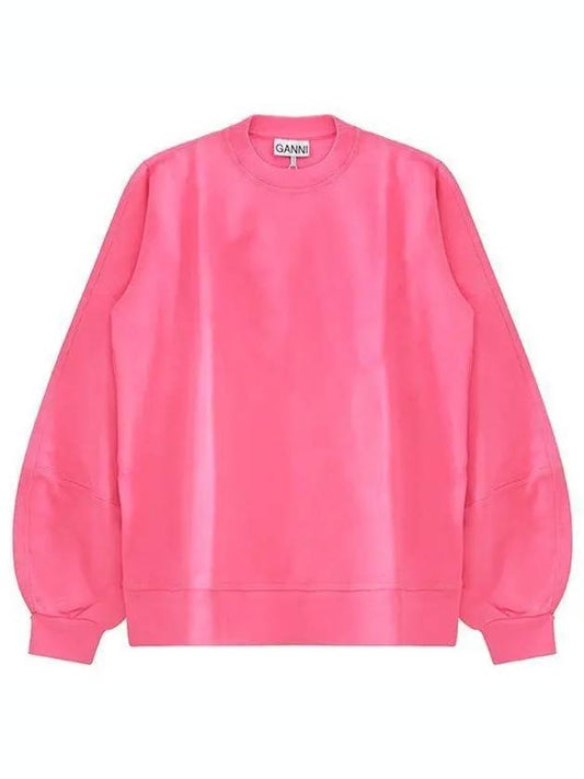 Women's Logo Sweatshirt Crew Neck Organic Cotton Sweatshirt Pink - GANNI - BALAAN 2