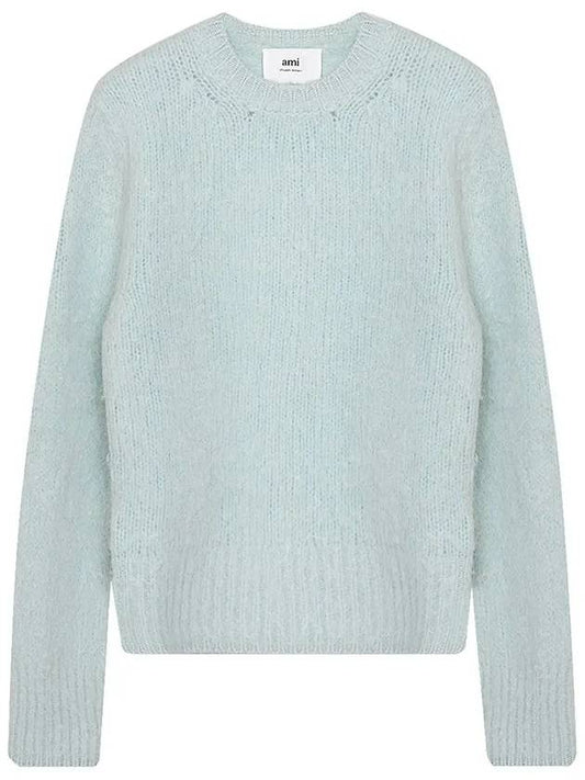 Crew Neck Brushed Wool Alpaca Knit Top Pale Green - AMI - BALAAN 2