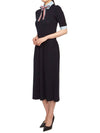 Ribbon Tie Layered Knit Midi Dress Black - THOM BROWNE - BALAAN 5